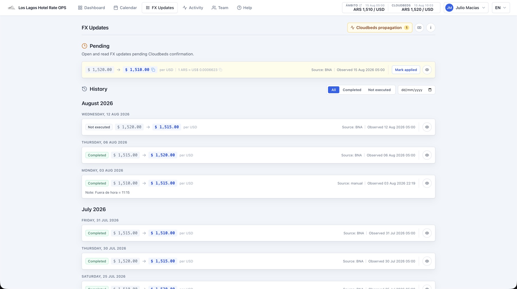 Rate Ops exchange-rate update history